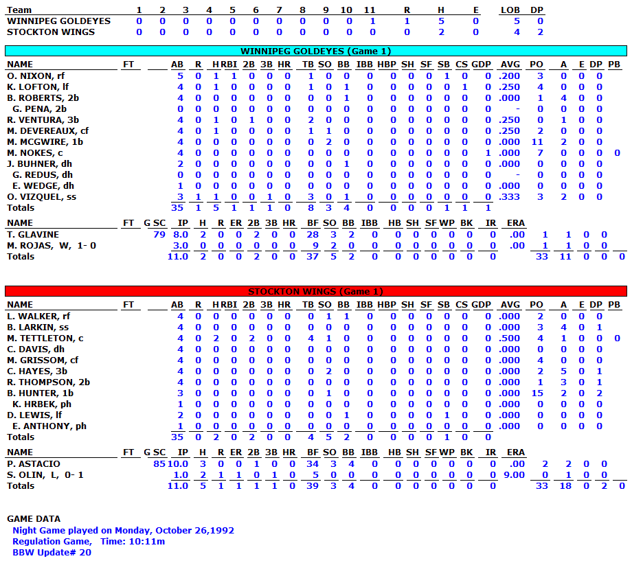 1992 World Series Game 1
